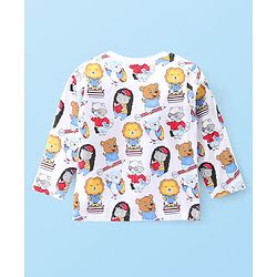 Babyhug Cotton Knit Full Sleeves Night Suit with Lion & Beat Print - White