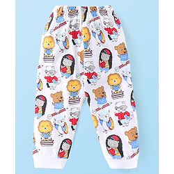 Babyhug Cotton Knit Full Sleeves Night Suit with Lion & Beat Print - White