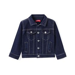 Babyhug Full Sleeves Collar Neck Washed Denim Jacket - Dark Blue
