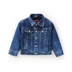 Babyhug Full Sleeves Collar Neck Washed Denim Jacket With Detachable Hood - Blue