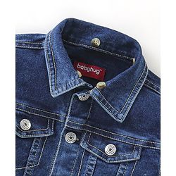 Babyhug Full Sleeves Collar Neck Washed Denim Jacket With Detachable Hood - Blue