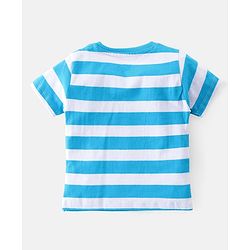 Babyhug Cotton Knit Half Sleeves Striped T-Shirt & Shorts Set With Lion & Bunny Print - Blue
