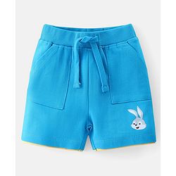 Babyhug Cotton Knit Half Sleeves Striped T-Shirt & Shorts Set With Lion & Bunny Print - Blue