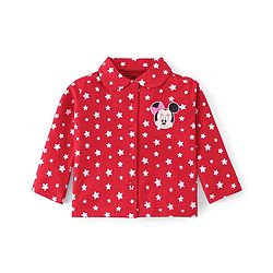 Babyhug Disney Single Jersey Full Sleeves Front Open Night Suit with Star & Minnie Mouse Print - Red