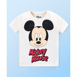 Babyhug Disney Cotton Knit Half Sleeves T-Shirt & Shorts Set With Mickey Mouse Print - White & Red