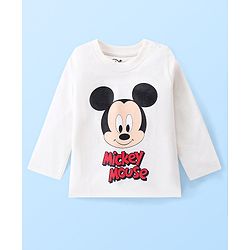 Babyhug Disney Single Jersey Knit Full Sleeves T-Shirt & Joggers Set With Micky Mouse Graphics - White & Blue