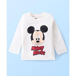 Babyhug Disney Single Jersey Knit Full Sleeves T-Shirt & Joggers Set With Micky Mouse Graphics - White & Blue