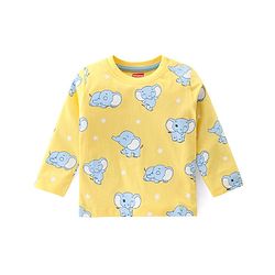 Babyhug Cotton Knit Full Sleeves Night Suit with Elephant Print - Yellow