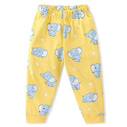 Babyhug Cotton Knit Full Sleeves Night Suit with Elephant Print - Yellow