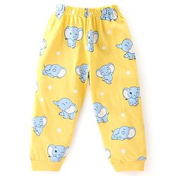 Babyhug Cotton Knit Full Sleeves Night Suit with Elephant Print - Yellow