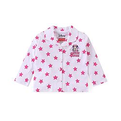 Babyhug Disney Cotton Knit Full Sleeves Front Open Night Suit With Stars & Minnie Mouse Print - Off White