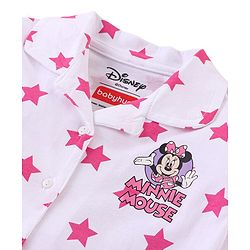Babyhug Disney Cotton Knit Full Sleeves Front Open Night Suit With Stars & Minnie Mouse Print - Off White