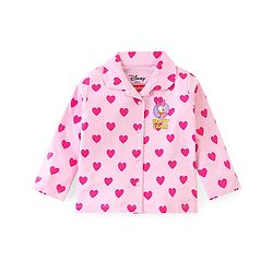 Babyhug Disney Single Jersey Knit Full Sleeves Front Open Night Suit With Daisy Duck & Hearts Print - Pink