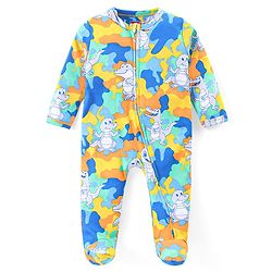 Babyhug Cotton Knit Full Sleeves Sleep Suit With Crocodiles Print - Multicolor