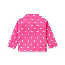Babyhug Disney Single Jersey Knit Full Sleeves Front Open Night Suit With Pluto & Polka Dots Print - Dark Pink