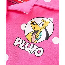 Babyhug Disney Single Jersey Knit Full Sleeves Front Open Night Suit With Pluto & Polka Dots Print - Dark Pink