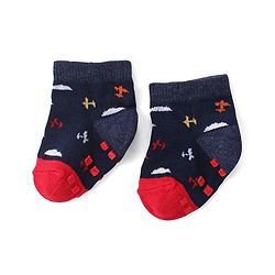 Cute Walk by Babyhug Anti Skid Ankle Length Antibacterial Knitted Striped & Aeroplane Design Socks Pack Of 3 - Blue & Red