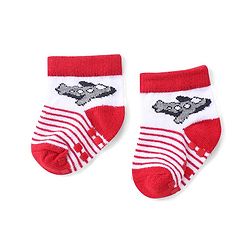 Cute Walk by Babyhug Anti Skid Ankle Length Antibacterial Knitted Striped & Aeroplane Design Socks Pack Of 3 - Blue & Red
