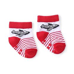 Cute Walk by Babyhug Anti Skid Ankle Length Antibacterial Knitted Striped & Aeroplane Design Socks Pack Of 3 - Blue & Red