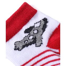 Cute Walk by Babyhug Anti Skid Ankle Length Antibacterial Knitted Striped & Aeroplane Design Socks Pack Of 3 - Blue & Red