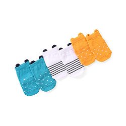 Cute Walk by Babyhug Anti Skid Ankle Length Antibacterial Knitted Striped & Polka Dots Design Socks Pack Of 3 - Blue White & Yellow