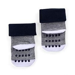 Cute Walk by Babyhug Anti Skid Ankle Length Antibacterial Knitted Striped & Text Design Socks Pack Of 3 - Red Grey & White