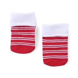 Cute Walk by Babyhug Anti Skid Ankle Length Antibacterial Knitted Striped & Text Design Socks Pack Of 3 - Red Grey & White