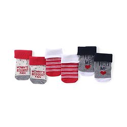 Cute Walk by Babyhug Anti Skid Ankle Length Antibacterial Knitted Striped & Text Design Socks Pack Of 3 - Red Grey & White