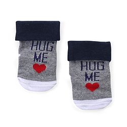 Cute Walk by Babyhug Anti Skid Ankle Length Antibacterial Knitted Striped & Text Design Socks Pack Of 3 - Red Grey & White