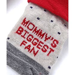 Cute Walk by Babyhug Anti Skid Ankle Length Antibacterial Knitted Striped & Text Design Socks Pack Of 3 - Red Grey & White