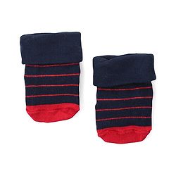 Cute Walk by Babyhug Anti Skid Ankle Length Antibacterial Knitted Striped & Text Design Socks Pack Of 3 - Blue Grey & White