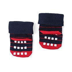 Cute Walk by Babyhug Anti Skid Ankle Length Antibacterial Knitted Striped & Text Design Socks Pack Of 3 - Blue Grey & White