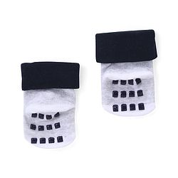 Cute Walk by Babyhug Anti Skid Ankle Length Antibacterial Knitted Striped & Text Design Socks Pack Of 3 - Blue Grey & White
