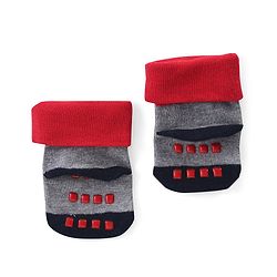 Cute Walk by Babyhug Anti Skid Ankle Length Antibacterial Knitted Striped & Text Design Socks Pack Of 3 - Blue Grey & White