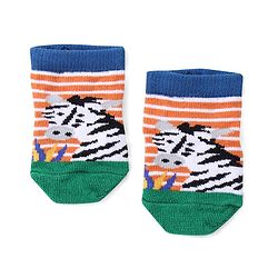 Cute Walk by Babyhug Anti Skid Ankle Length Antibacterial Knitted Striped & Animal Design Socks Pack Of 3 - Orange Blue & Green