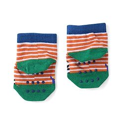 Cute Walk by Babyhug Anti Skid Ankle Length Antibacterial Knitted Striped & Animal Design Socks Pack Of 3 - Orange Blue & Green