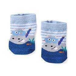 Cute Walk by Babyhug Anti Skid Ankle Length Antibacterial Knitted Striped & Animal Design Socks Pack Of 3 - Orange Blue & Green