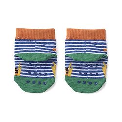 Cute Walk by Babyhug Anti Skid Ankle Length Antibacterial Knitted Striped & Animal Design Socks Pack Of 3 - Orange Blue & Green