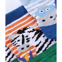 Cute Walk by Babyhug Anti Skid Ankle Length Antibacterial Knitted Striped & Animal Design Socks Pack Of 3 - Orange Blue & Green