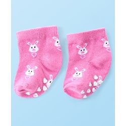 Cute Walk by Babyhug Anti Skid Ankle Length Antibacterial Knitted Striped & Text Design Socks Pack Of 3 - Pink & White