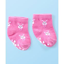 Cute Walk by Babyhug Anti Skid Ankle Length Antibacterial Knitted Striped & Text Design Socks Pack Of 3 - Pink & White