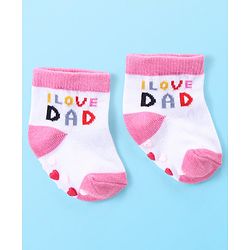 Cute Walk by Babyhug Anti Skid Ankle Length Antibacterial Knitted Striped & Text Design Socks Pack Of 3 - Pink & White