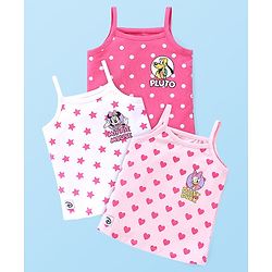 Babyhug Disney Cotton Lycra Knit Singlet Sleeves Slips With Minnie Mouse & Friends Graphics Pack of 3 - Pink & White