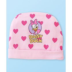Babyhug Disney Cotton Knit Cap Mittens & Booties Set with Heart & Daisy Duck Graphic - Pink