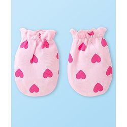 Babyhug Disney Cotton Knit Cap Mittens & Booties Set with Heart & Daisy Duck Graphic - Pink