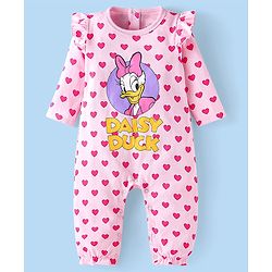 Babyhug Disney Interlock Knit Full Sleeves Polka Dots & Minnie Mouse & Friends Printed Romper with Frill Detailing Pack of 3 - Pink & White