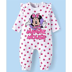 Babyhug Disney Interlock Knit Full Sleeves Polka Dots & Minnie Mouse & Friends Printed Romper with Frill Detailing Pack of 3 - Pink & White