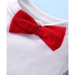 Babyhug Cotton Knit Half Sleeves T-Shirt With Bow &  Attached Waist Coat & Shorts Set - White & Grey