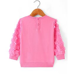 Babyhug Knit Full Sleeves Sweatshirt With Floral Graphics & Mesh Detailing - Pink
