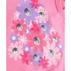 Babyhug Knit Full Sleeves Sweatshirt With Floral Graphics & Mesh Detailing - Pink